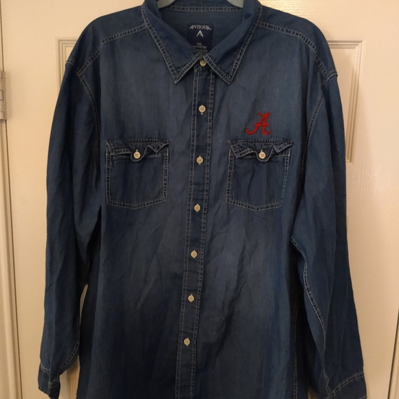 Antigua Alabama Crimson Tide Denim Long Sleeve Button Up Shirt Men's sz XXL. - Picture 3 of 8